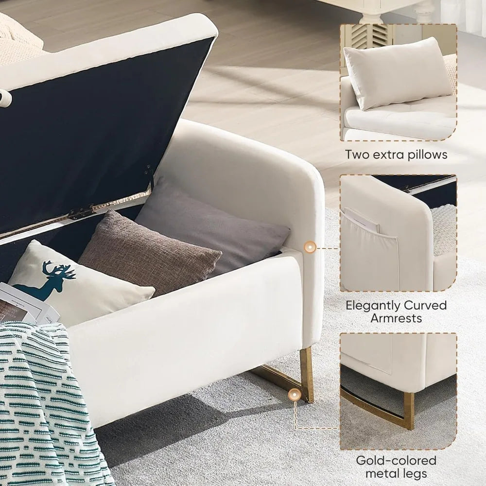 Angduo Velvet Storage Ottoman Bench With Tufted Upholstery
