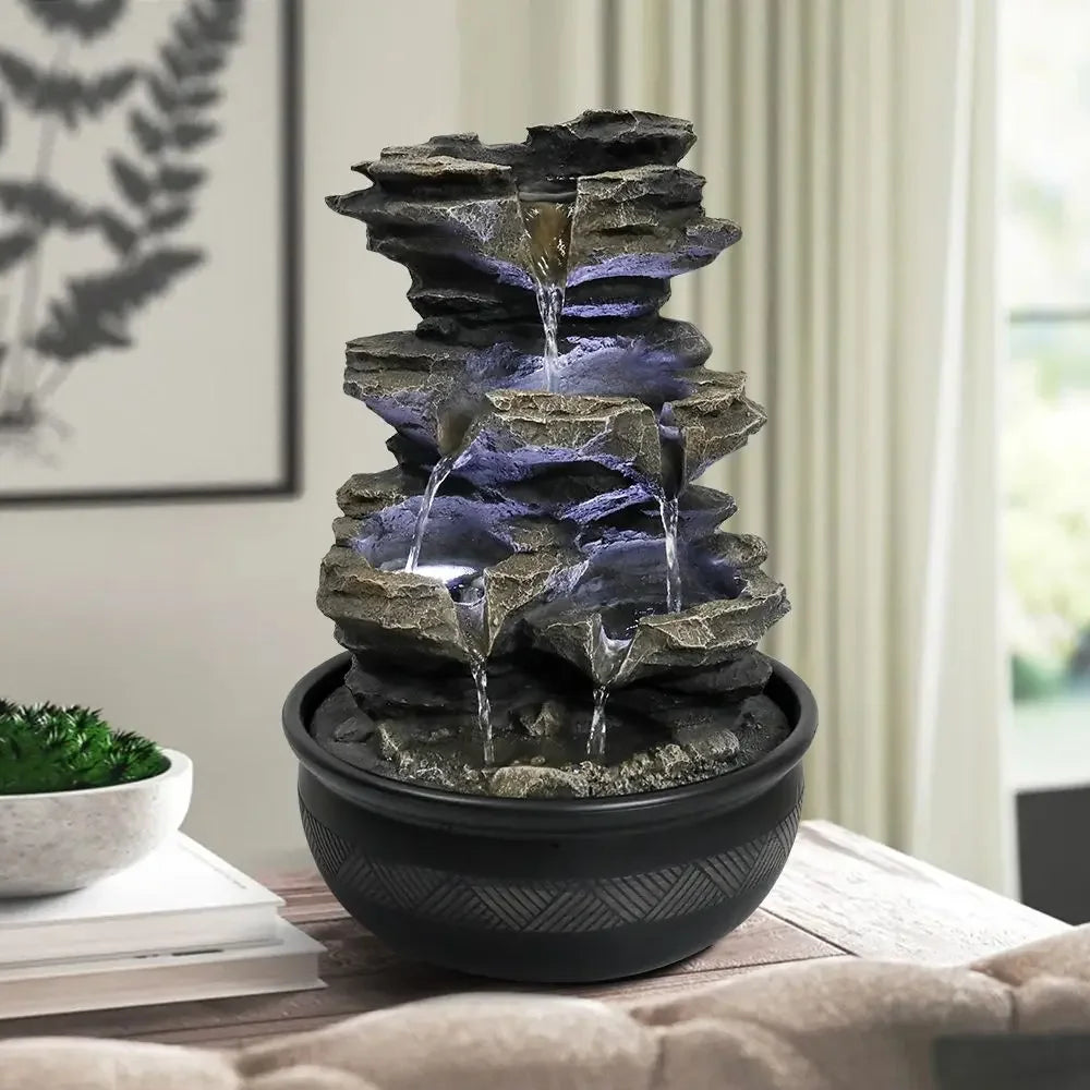 Hignconcerned Rock Cascading Tabletop Fountain LED Light