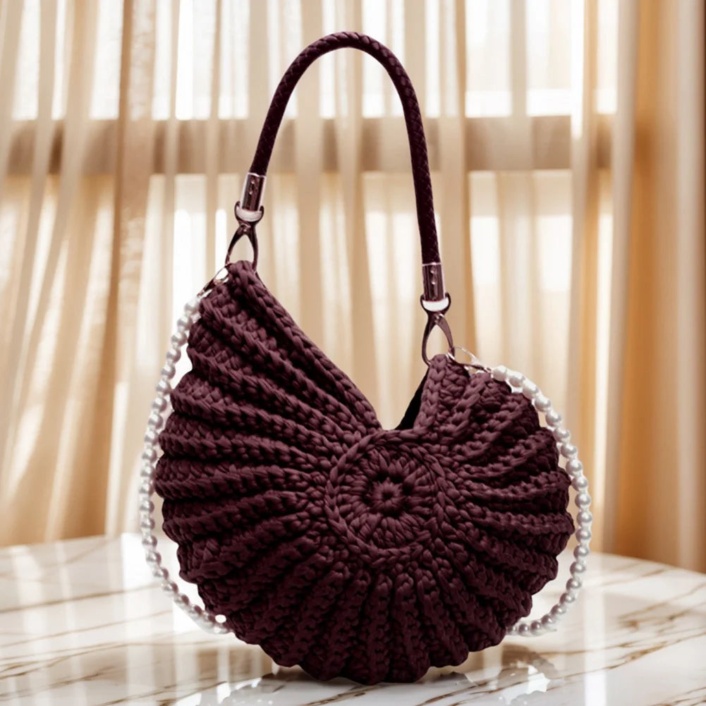 Seashell Handwoven Beach Evening Bag Pearl Strap Boho