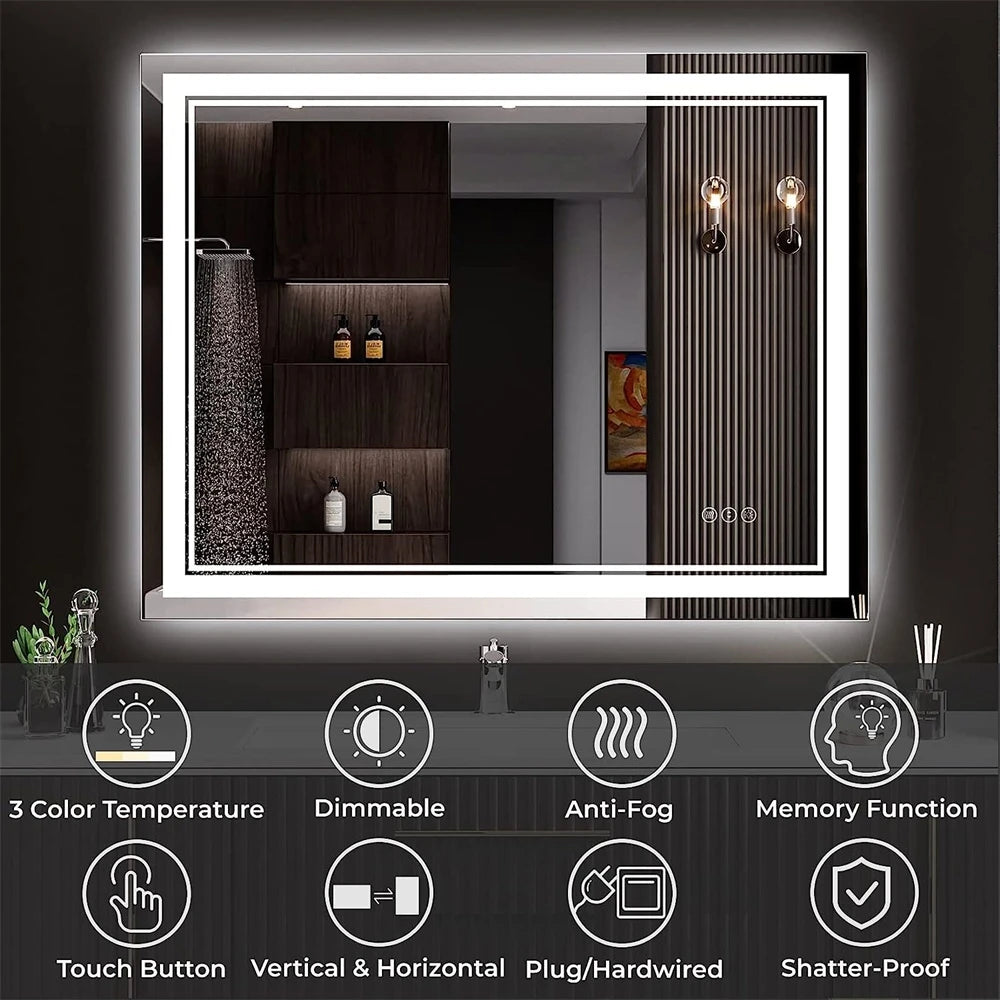 Wisfor LED Backlit Dimmable Vanity Mirror With Anti Fog