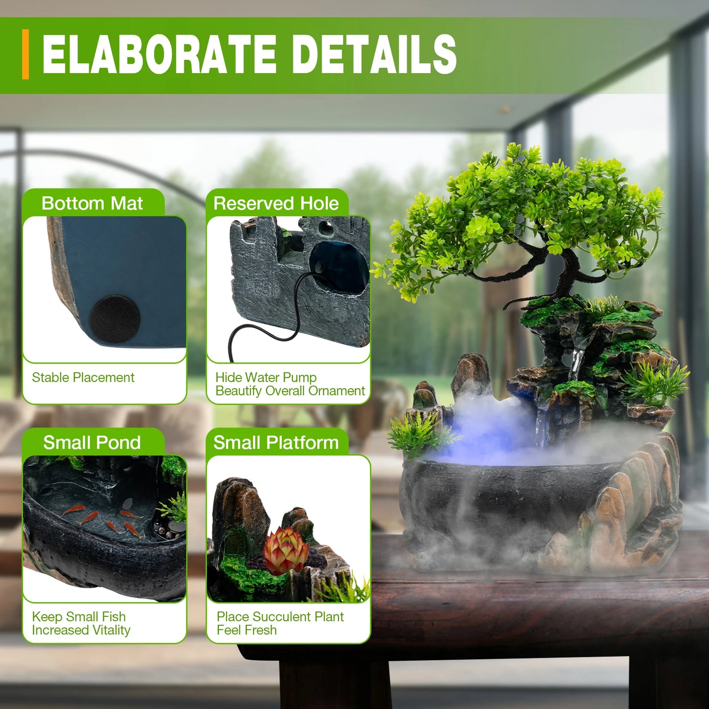 Cheervilla Atomizing Rockery Water Fountain Desktop Decor