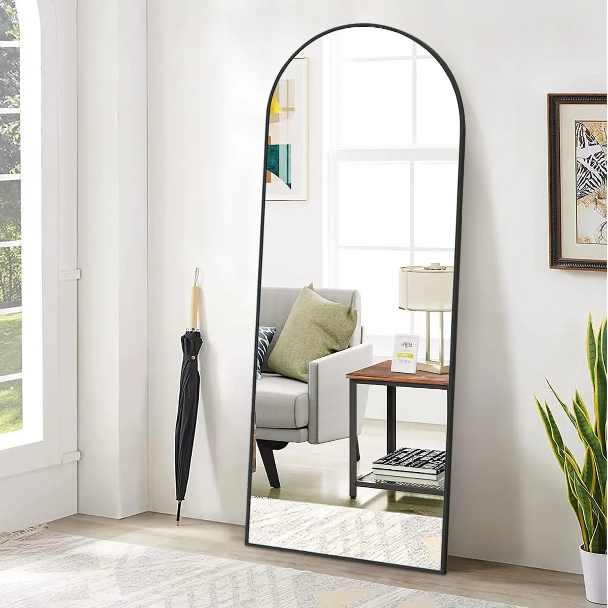 HUANZHUANG Arched Floor Mirror With Stand Home Decor