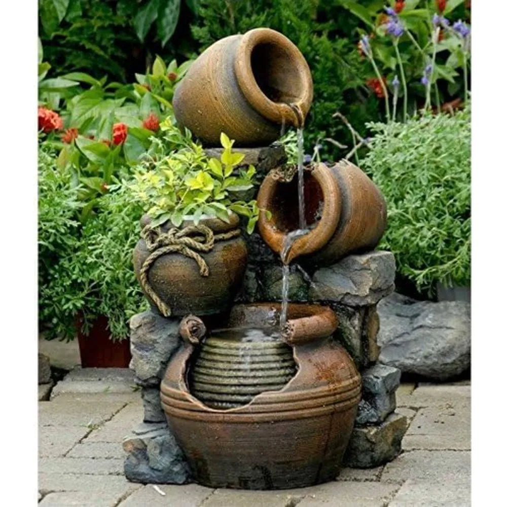 Pemberly Row Outdoor Water Fountain With Flower Pot