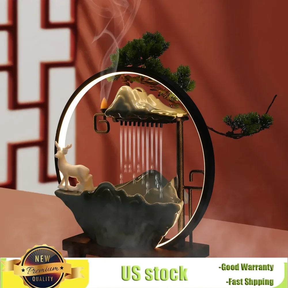 Bymaocar Indoor Water Fountain With Mist Touch Switch LED