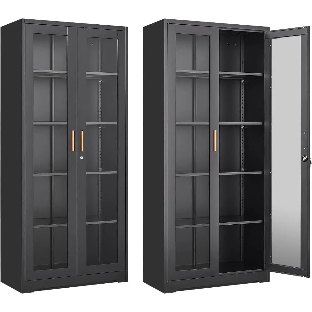 HUANZHUANG Glass Display Cabinet With Lock Curio Doors