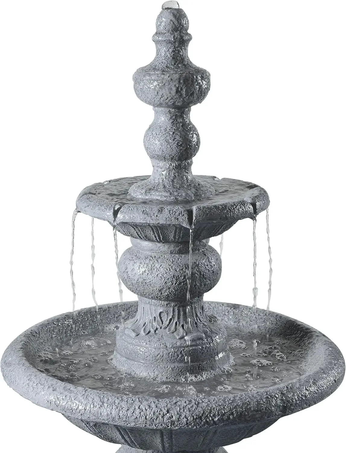 XMSJ Outdoor Two Tier Water Fountain With Icy Stone Texture