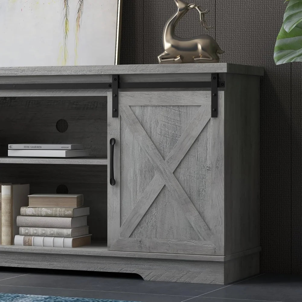 Farmhouse TV Stand With Storage Barn Doors And Shelves