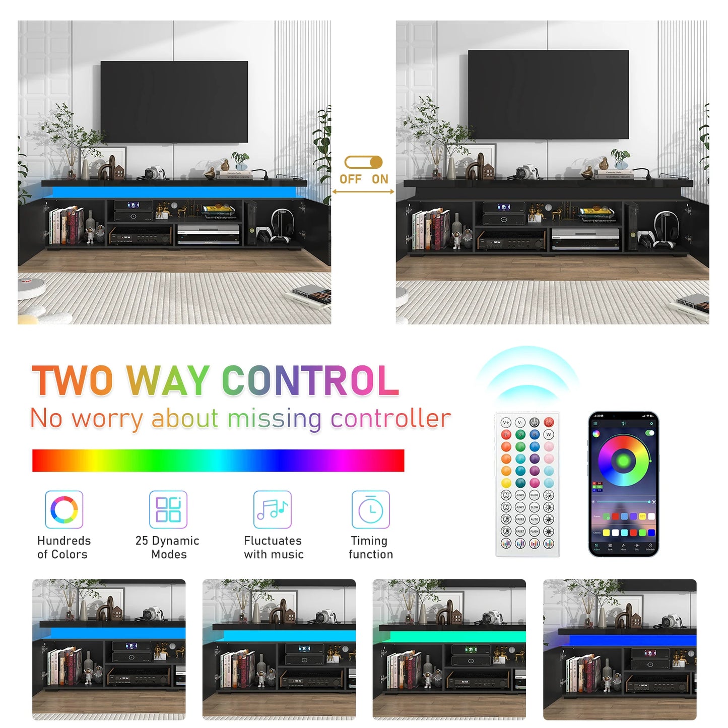 QiaoShiRen Modern LED TV Stand With Power Outlet Storage