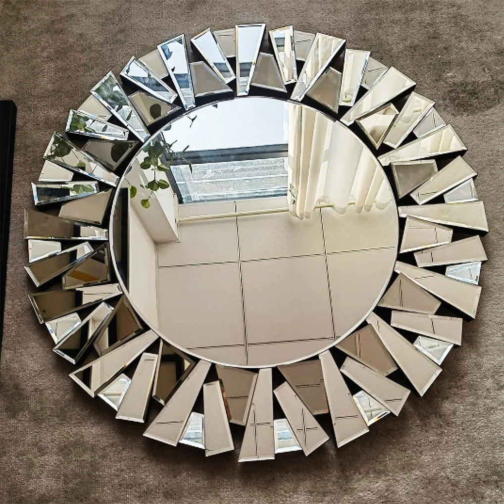 Borwart Round Wall Mirror Beveled Frame Modern Home Decor