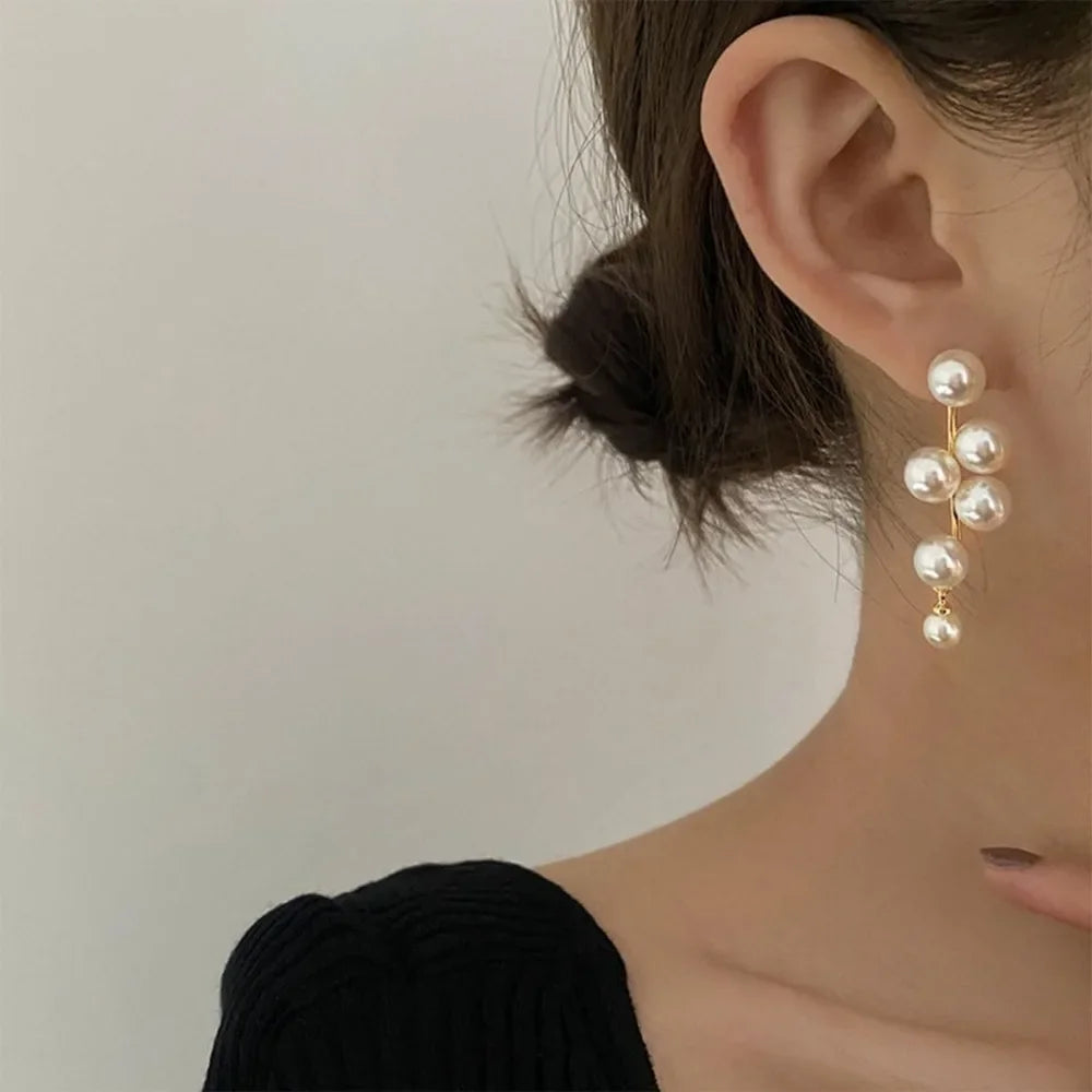 Long Freshwater Pearl Drop Dangle Earrings Boho Gold Plated