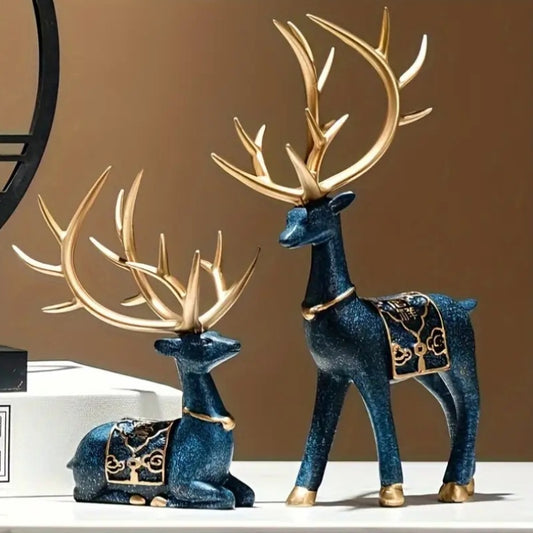 Reindeer Statue Set, Suitable for Collectible Holiday Theme Decoration of Christmas, Halloween, Easter, Thanksgiving- Indoor And Outdoor Universal Decorative Sculptures, Festive Animal Shaped Home Decor