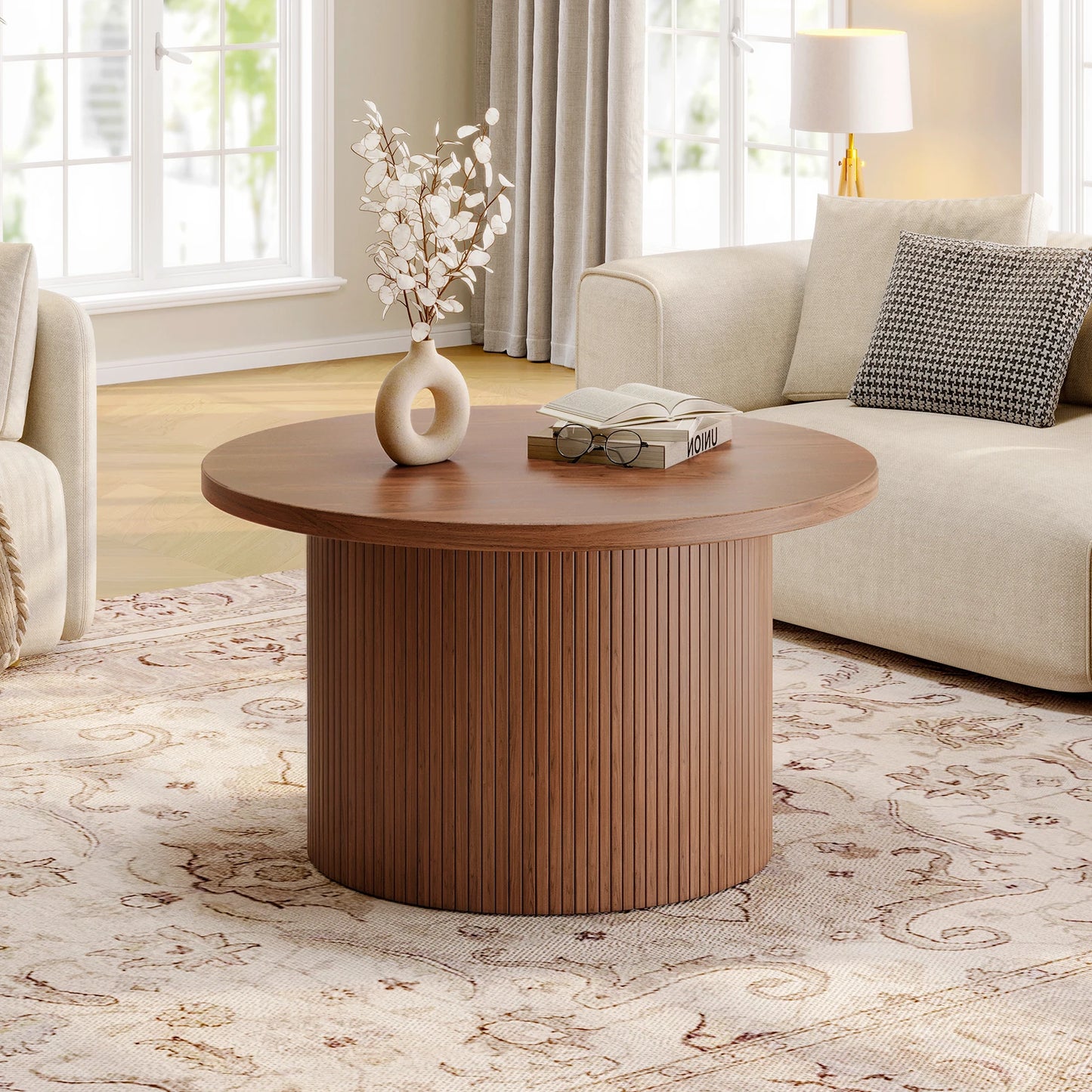 Onbrill Round Drum Coffee Table Mid Century Modern