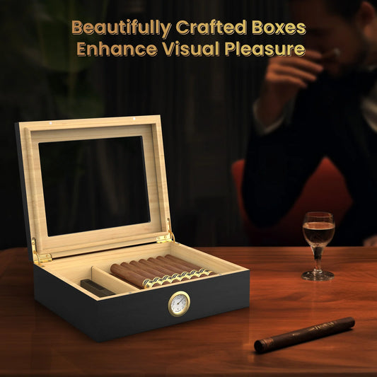 Handmade Wooden Desktop Cigar Humidor 20-30 Cigar Capacity