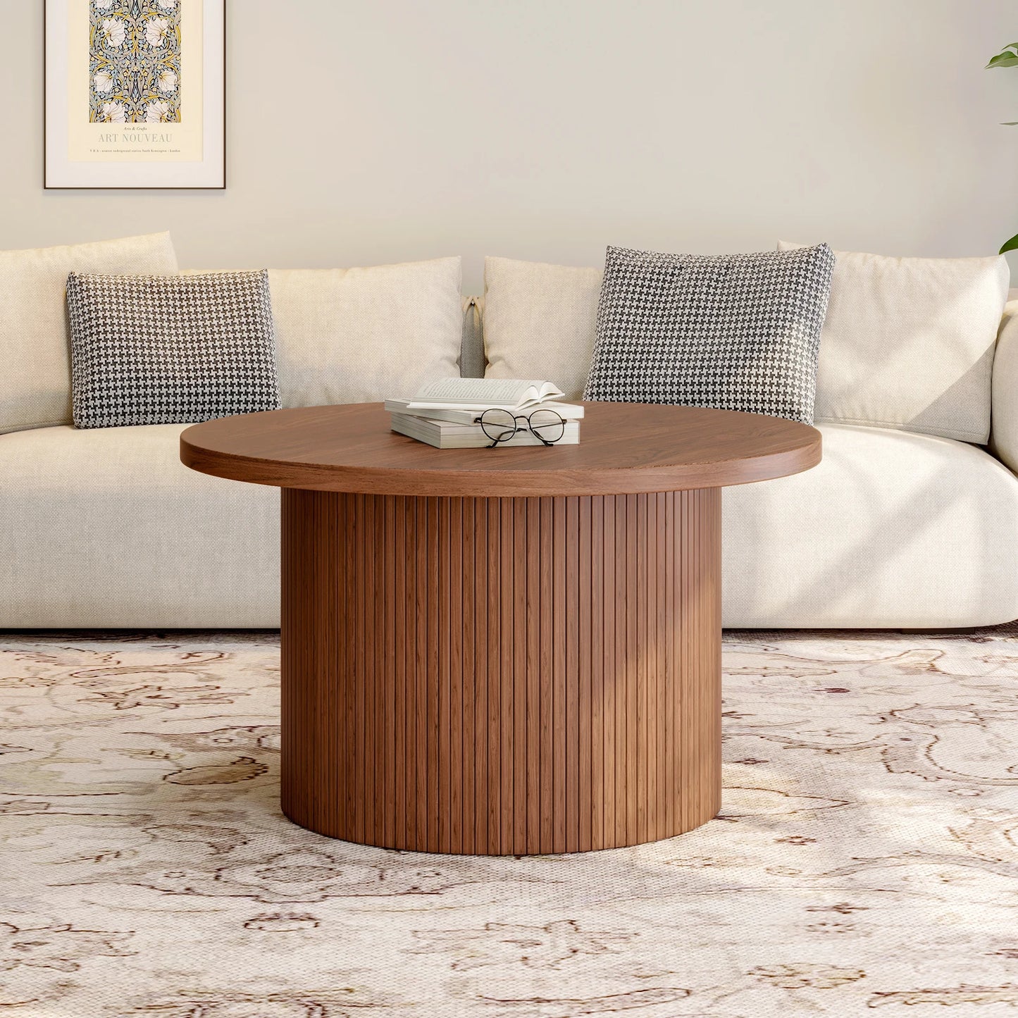 Onbrill Round Drum Coffee Table Mid Century Modern
