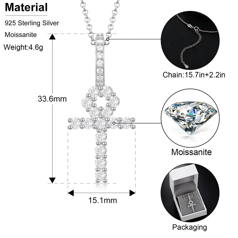 ICEOUTBOX Moissanite Hip Hop Cross Pendant 925 Silver