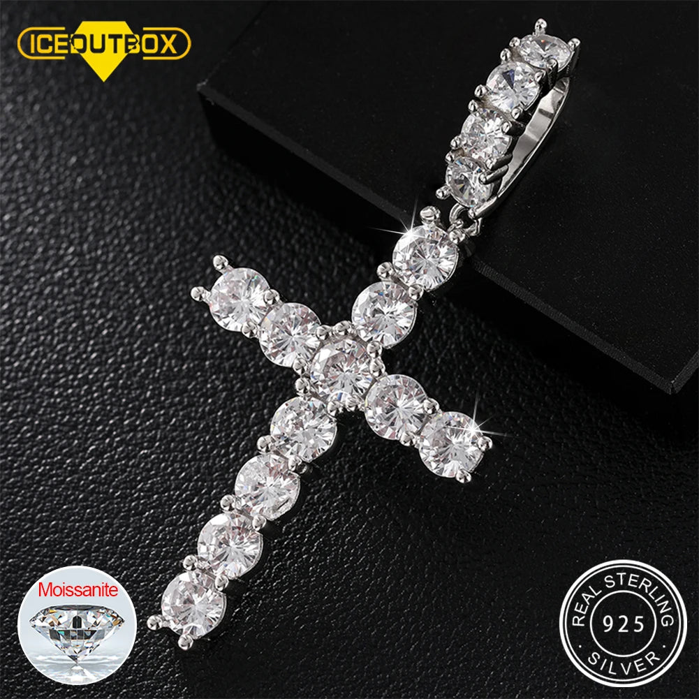 ICEOUTBOX Moissanite Hip Hop Cross Pendant 925 Silver