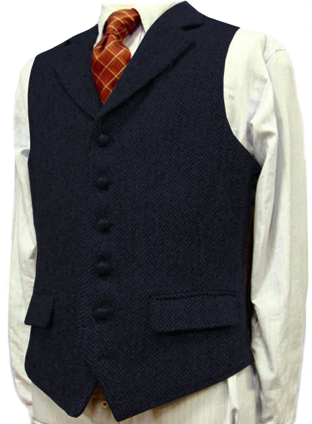 SOLOVEDRESSCN Mens Suit Vest Herringbone Wool Waistcoat