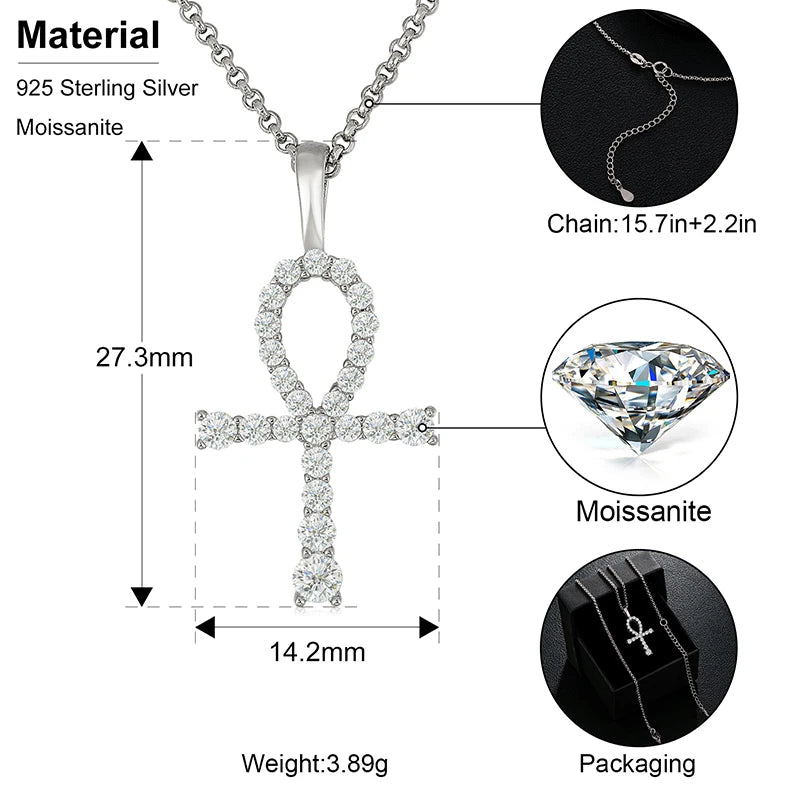 ICEOUTBOX Moissanite Hip Hop Cross Pendant 925 Silver