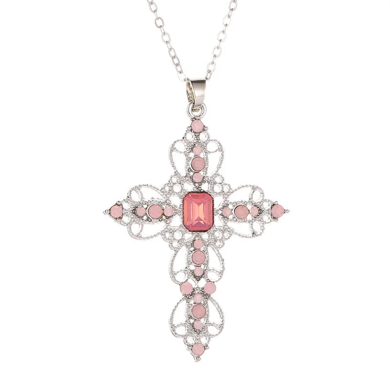 Faitolagi Gothic Zircon Cross Necklace Unisex Pendant Jewelry