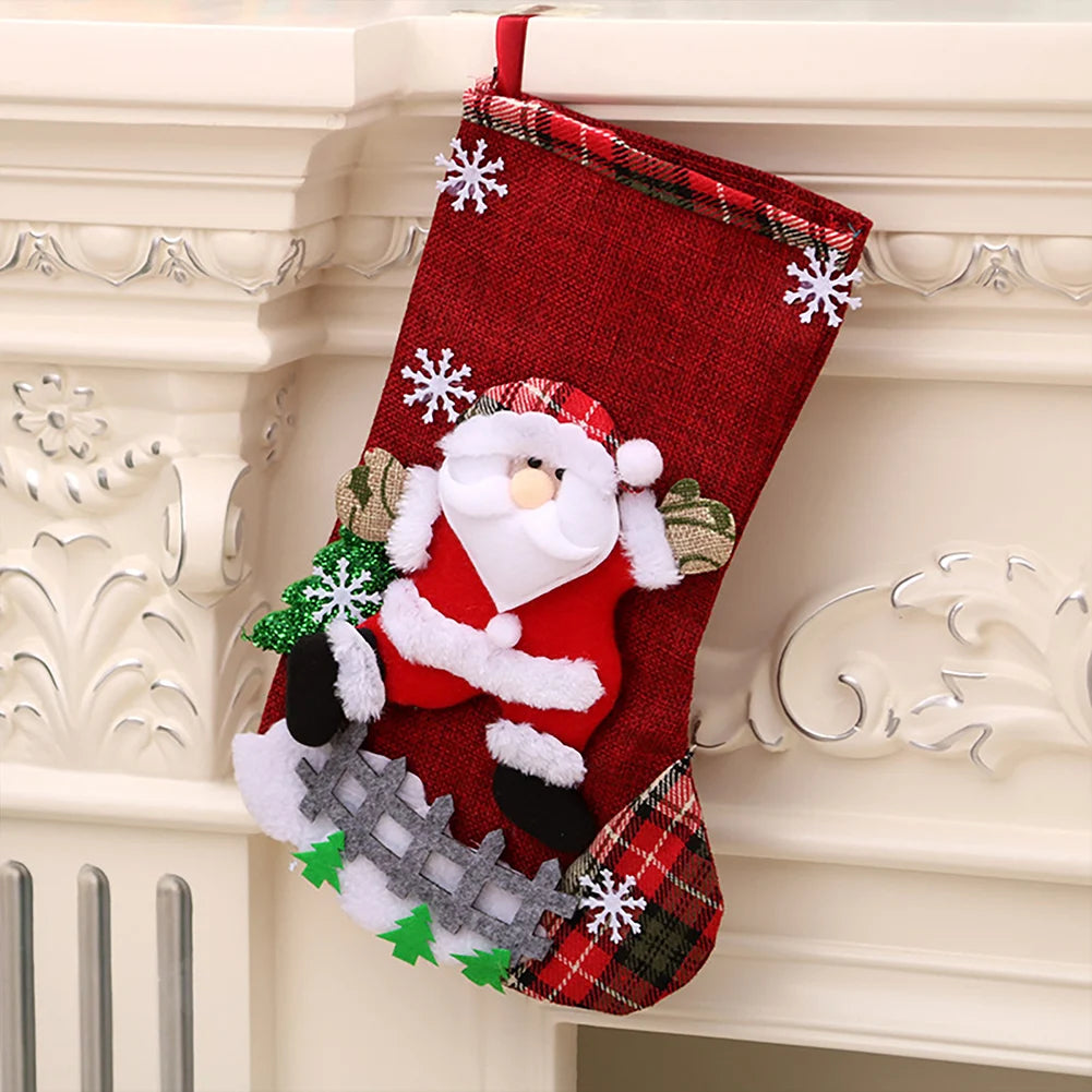 12-4PCS Christmas Stockings Set Large Capacity Surprised Gift Bag Set Santa Claus/Snowman/Bear/Elk for Xmas Tree Fireplace