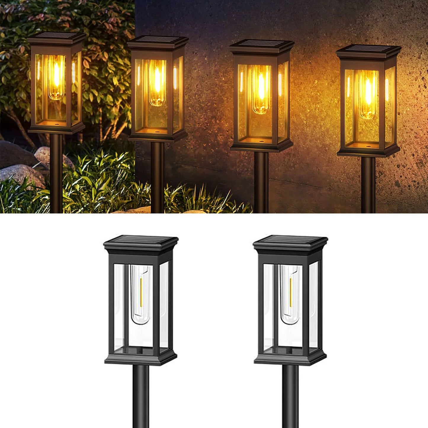 2/6/12 Pack [Upgraded] Solar Lights, 2700K Warm White, Super Bright 12Hrs, for Yard/Garden Walkway