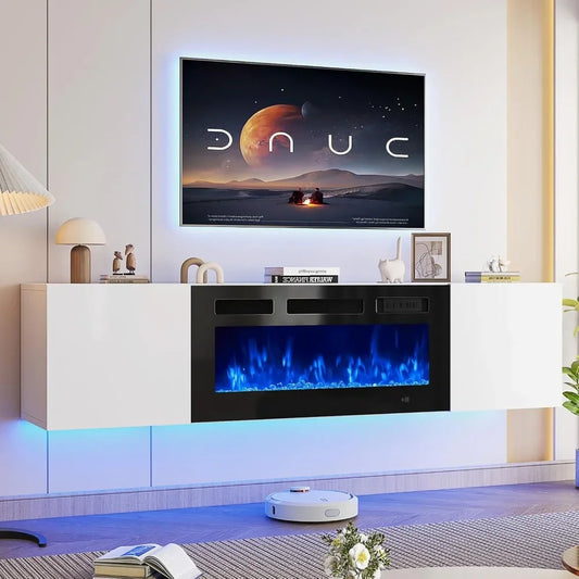 Floating TV Stand With Electric Fireplace Wall Mounted