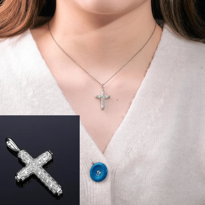 ICEOUTBOXCN Exquisite Fashion 925 Sterling Silver Moissanite Cross Pendant Necklace