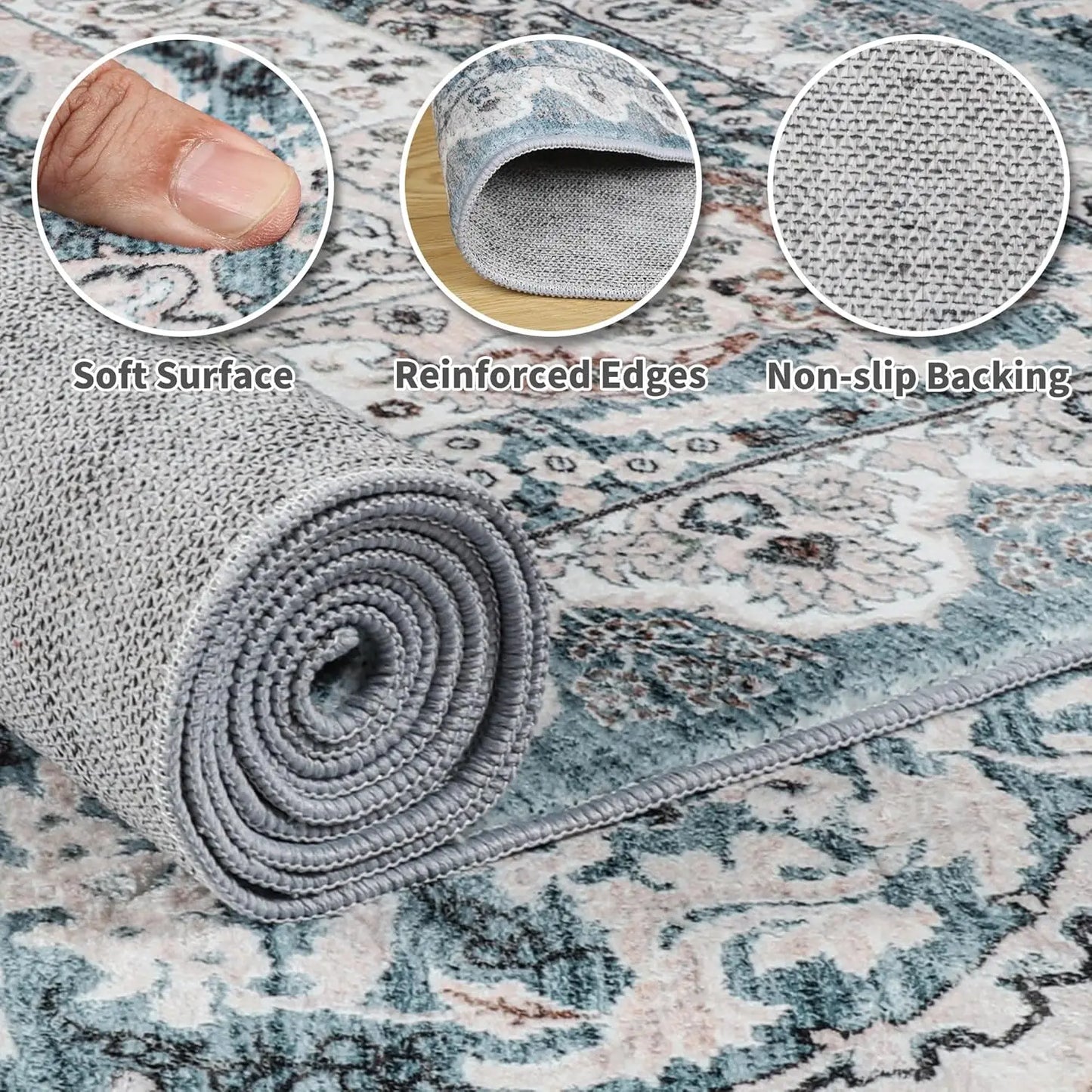 Noahas Living Room Area Rug Non Slip Machine Washable