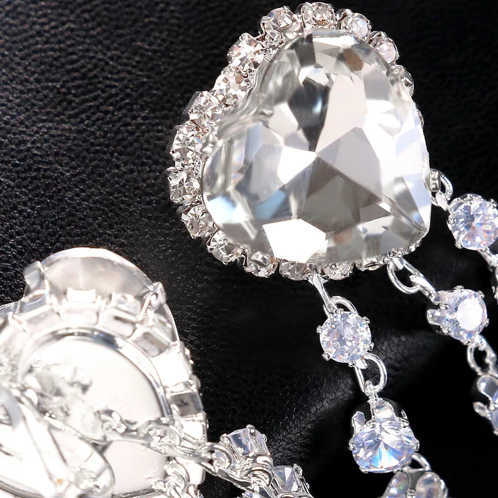Stonefans Bling Heart Pendant Earrings Water Drop Women Piercing Jewelry Gorgeous Tassel Dubai Rhinestone Dangle Earrings Prom
