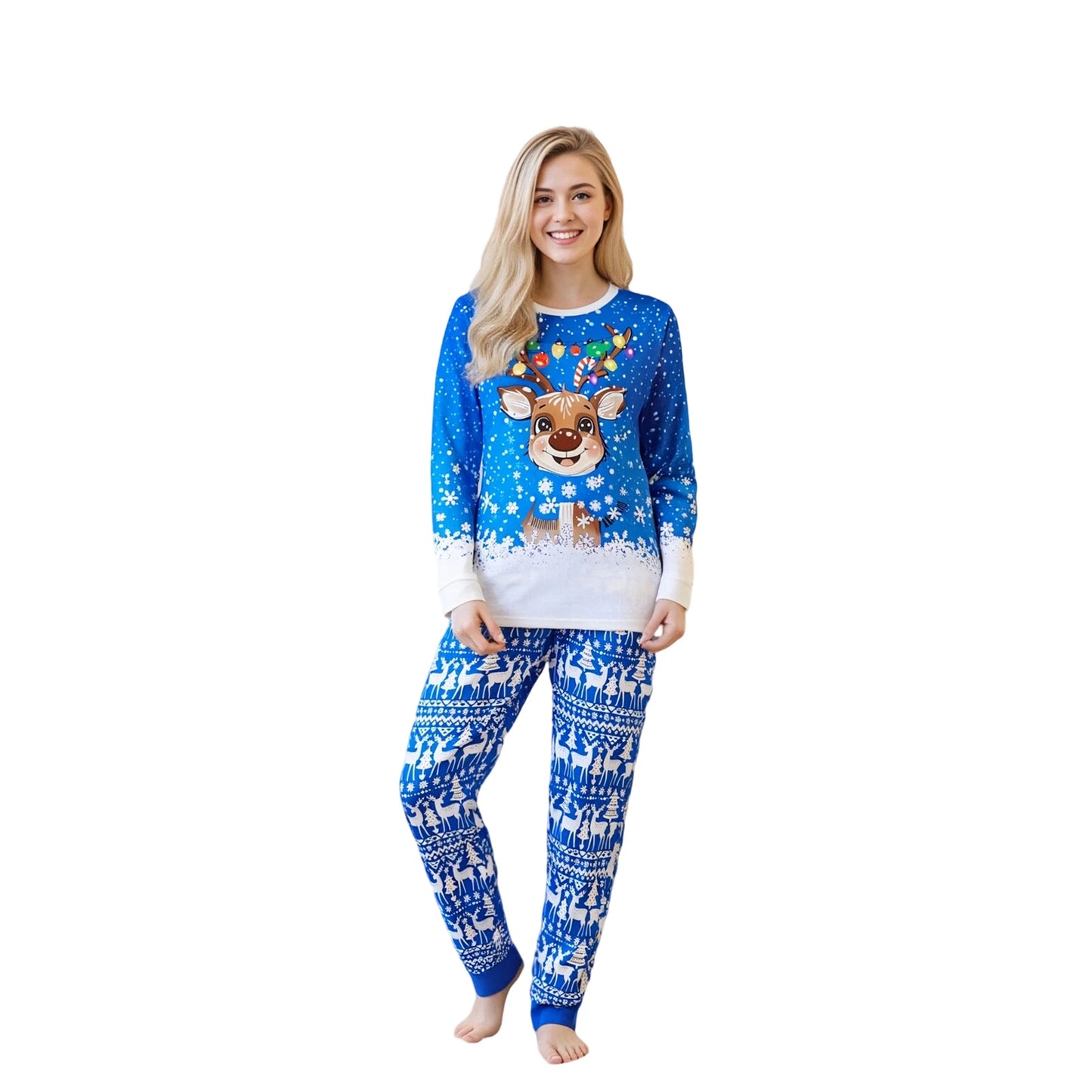 Christmas Family Pajamas Set Snowflake Reindeer Print