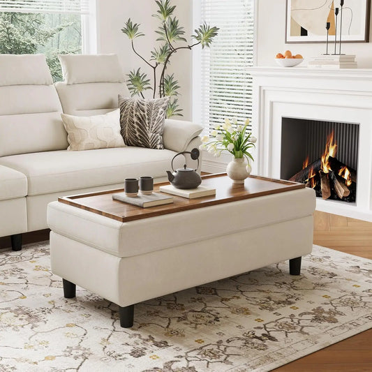 Cheervilla Storage Ottoman Bench Linen Coffee Footstool