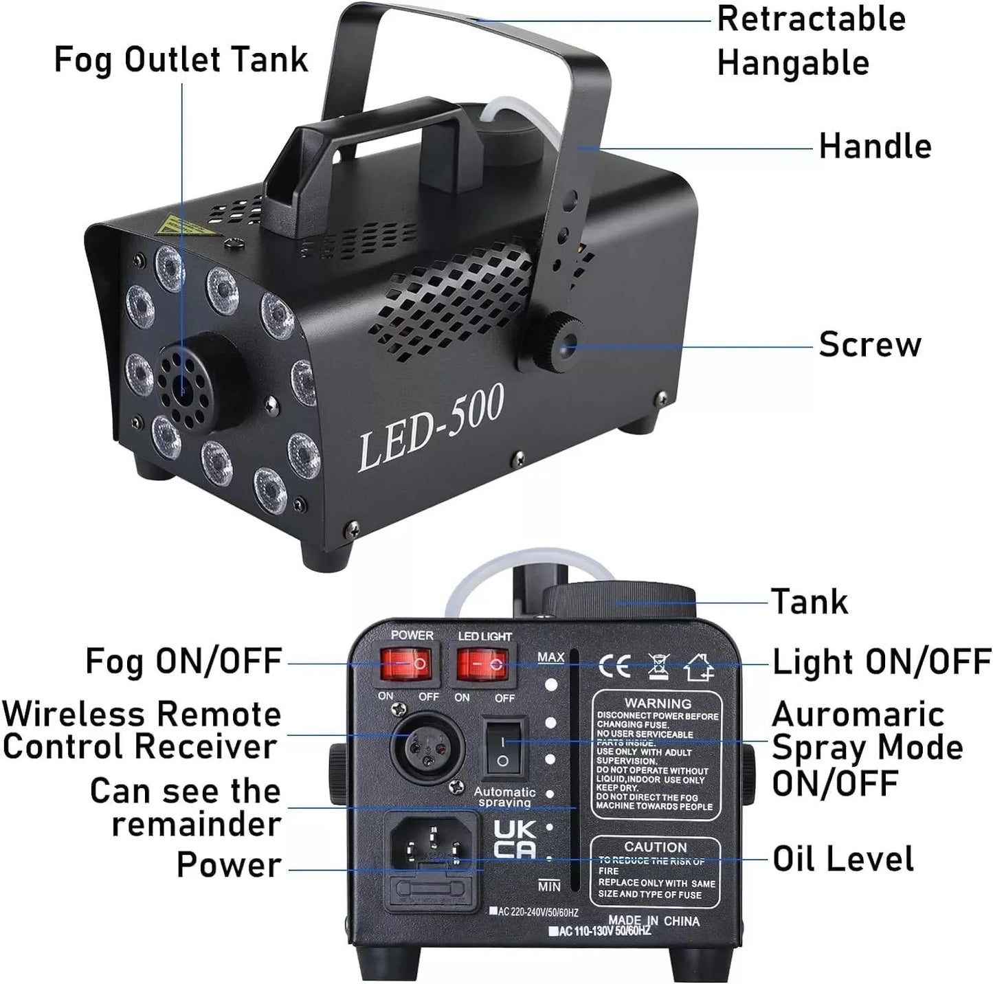 Fog Machine With LED Lights 500W 2000CFM DMX Effects