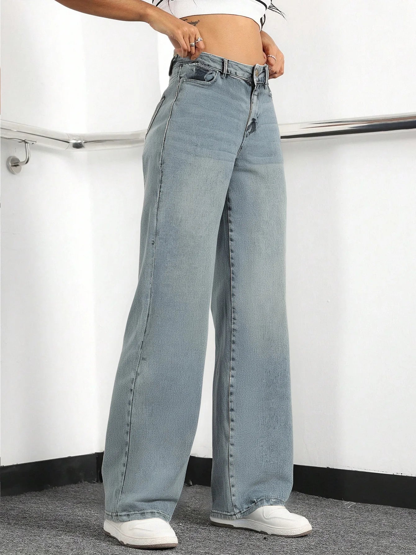 Women Casual High Waisted Wide Leg Denim Jeans PremiumUltraComfortFabricTechnologySuite