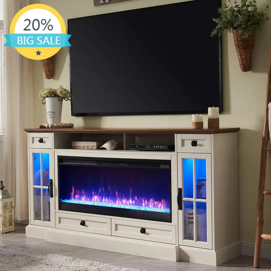 XMSJ Fireplace TV Stand With LED Firebox And Storage