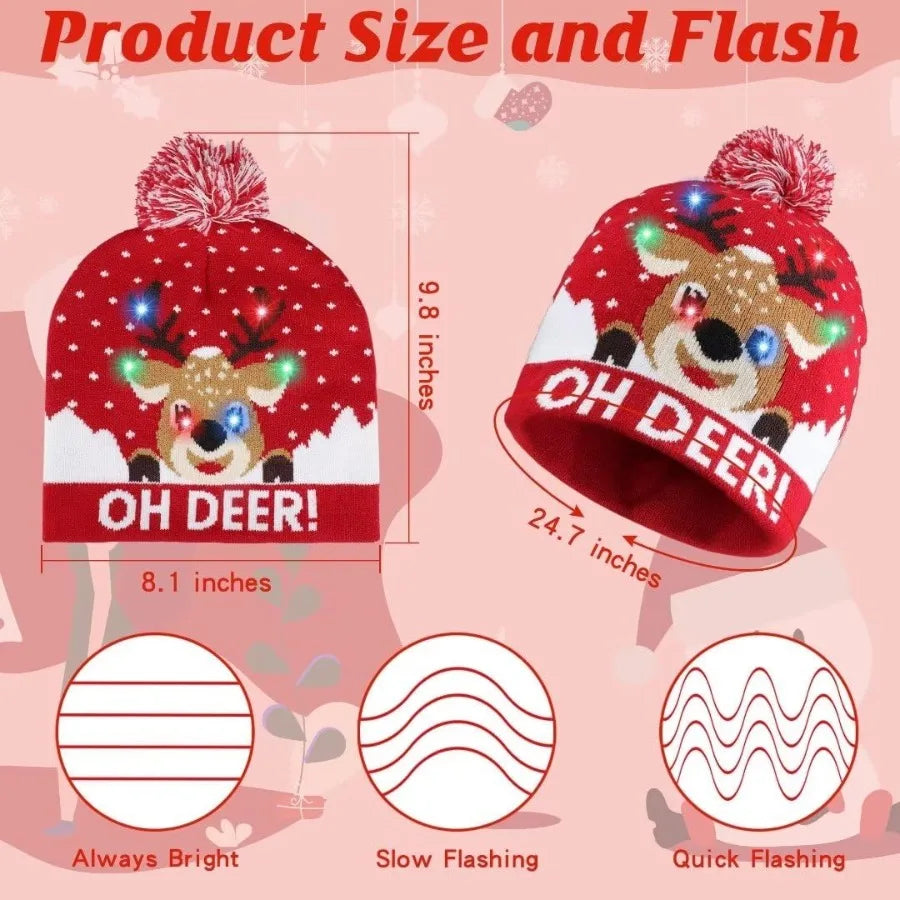 Light Up Christmas Hat Christmas Knitted Beanie Hat with Cute Cartoon Design and 6 Colorful LED Lights Ideal for Holiday Partie
