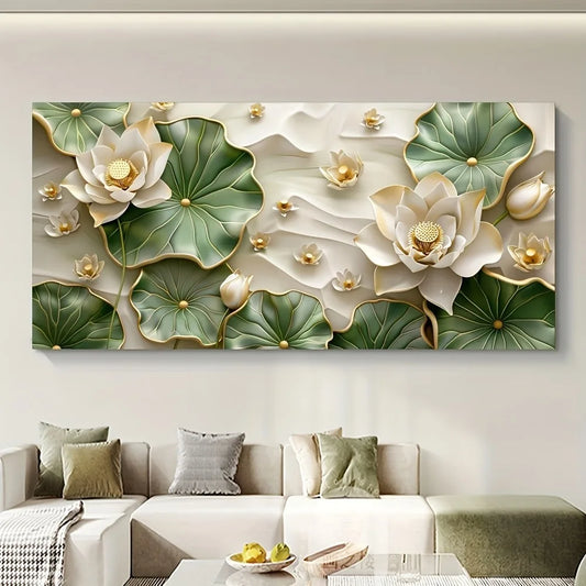 Modern Abstract Lotus Leaf Canvas Art for Living Room