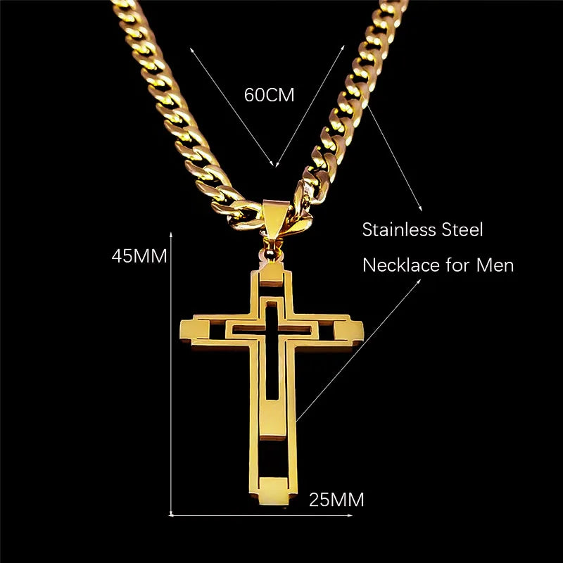 Hip Hop Cross Stainless Steel Pendant Necklace Unisex