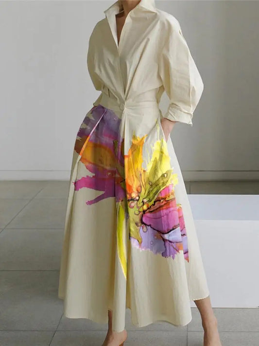 OSHOPLIVECN Floral Lapel Collar A Line Dress Women