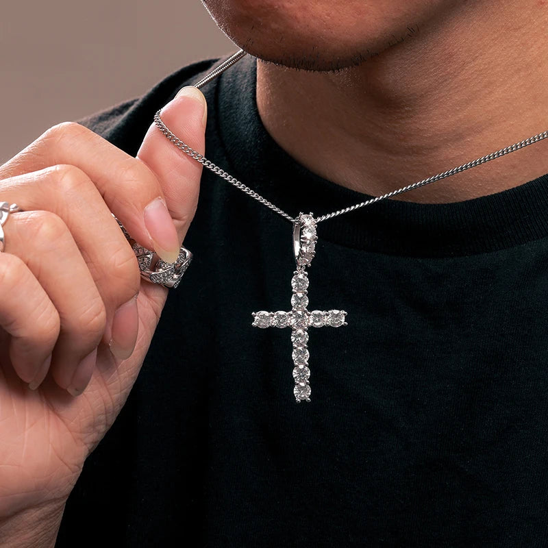 ICEOUTBOXCN Exquisite Fashion 925 Sterling Silver Moissanite Cross Pendant Necklace