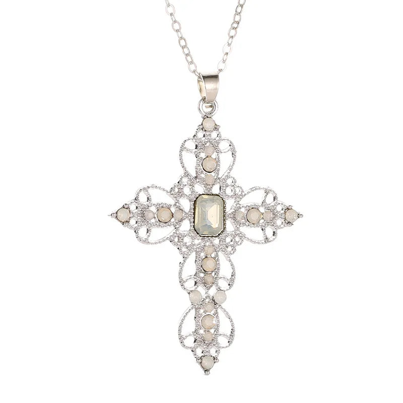 Faitolagi Gothic Zircon Cross Necklace Unisex Pendant Jewelry