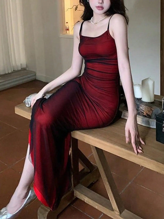 CN Guangdong Bohemian Spaghetti Strap Cami Dress Sheer Mesh
