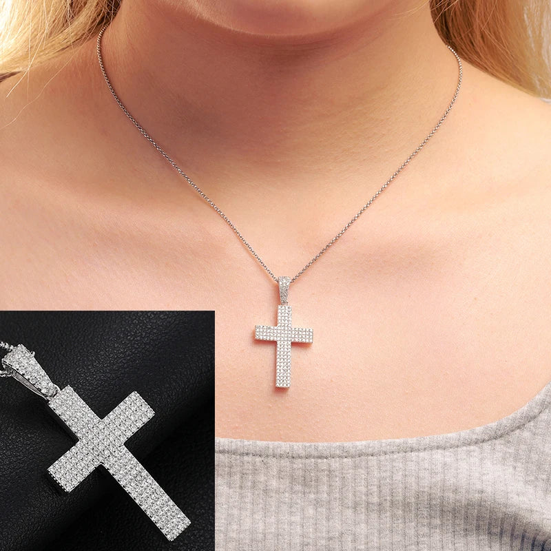 ICEOUTBOXCN Exquisite Fashion 925 Sterling Silver Moissanite Cross Pendant Necklace