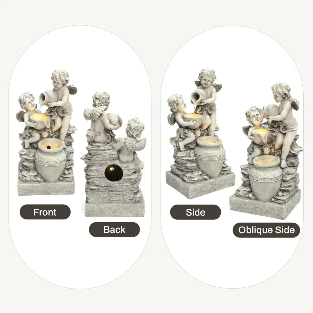 LuxenHome Outdoor Water Fountain Angels LED Garden Light