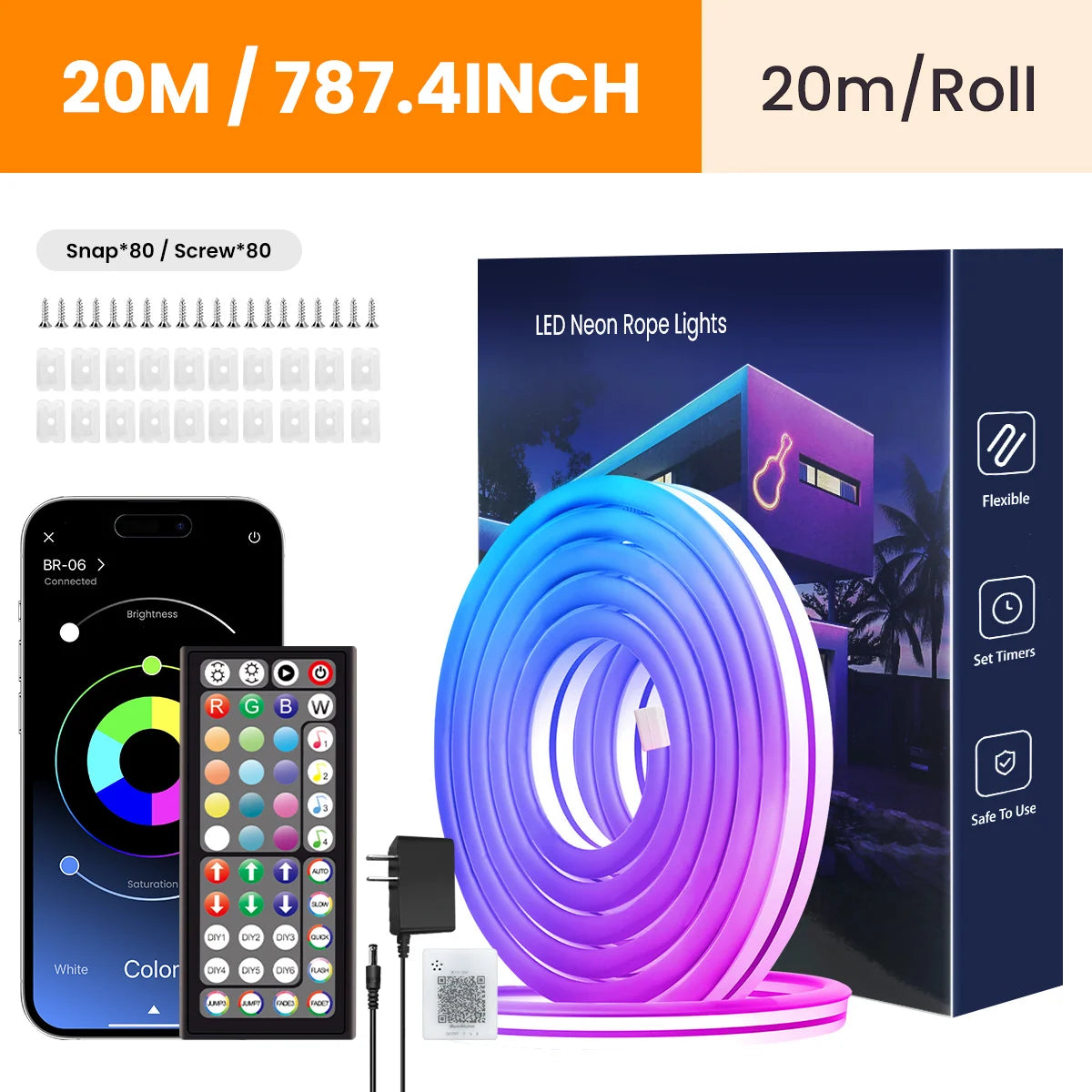 Neon LED Rope Lights,  LED Lights For Bedroom Flexible LED Light Strip With Remote And APP Control RGB Lighting Strip