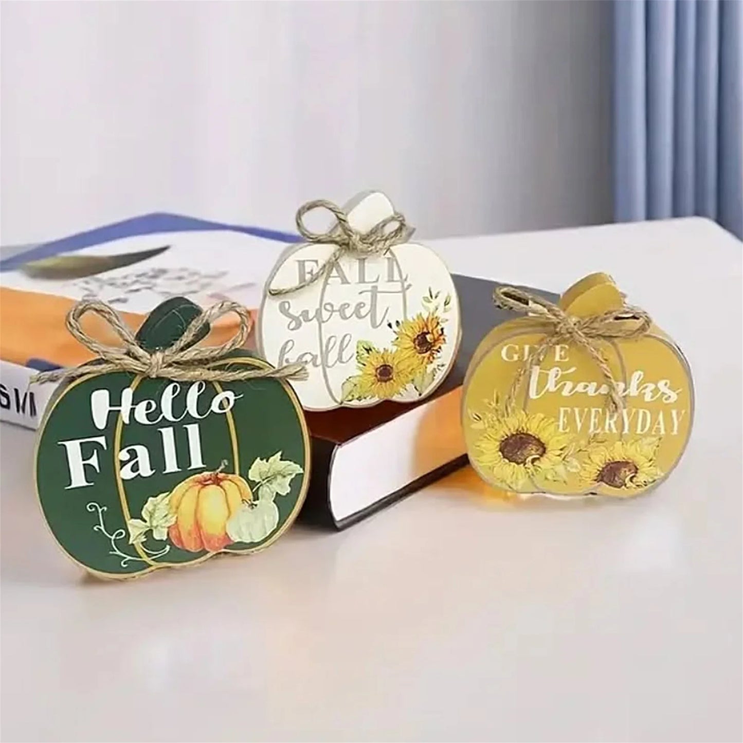 Set of 4 Harvest Season Wooden Signs Autumn Leaves Acorn Table Centerpiece Thanksgiving Home Decorations