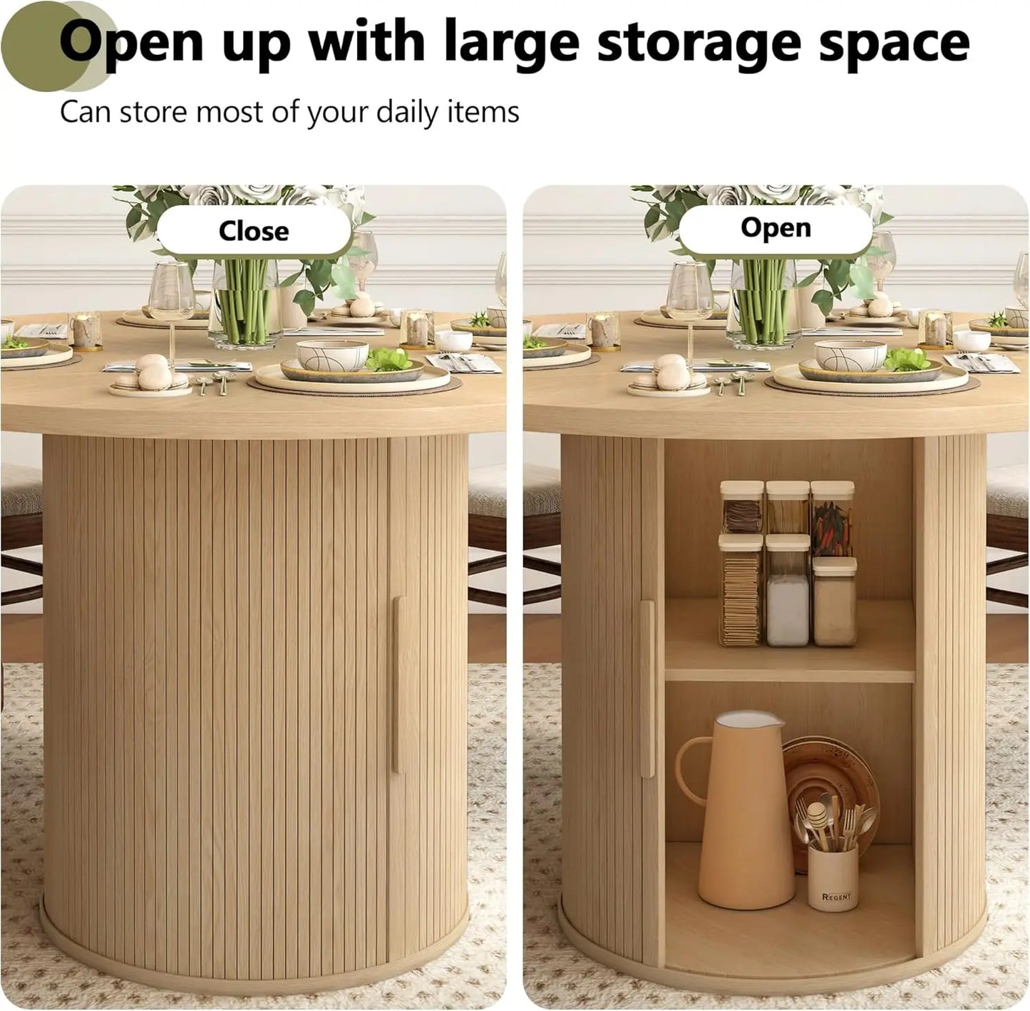 XMSJ Modern Round Dining Table For Four With Hidden Storage
