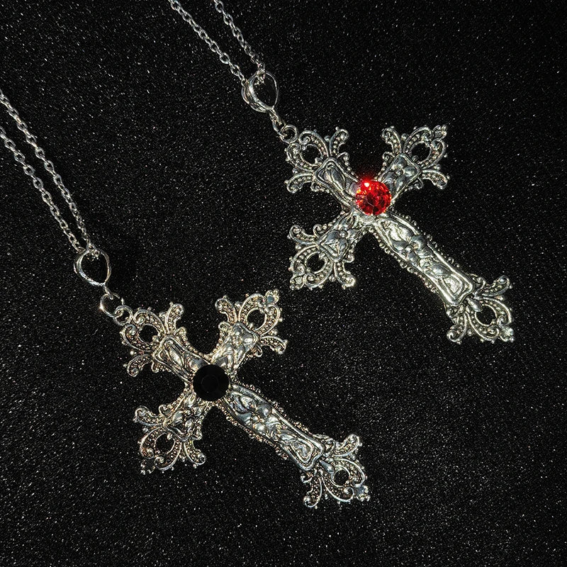 Faitolagi Gothic Zircon Cross Necklace Unisex Pendant Jewelry