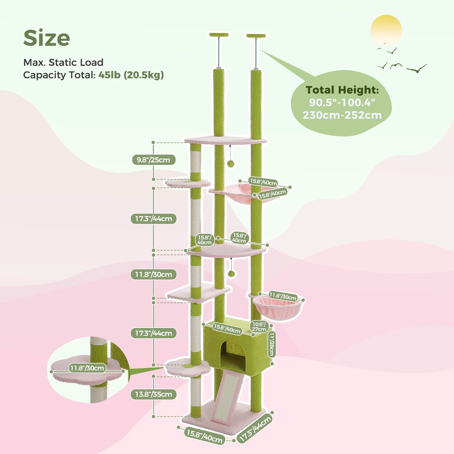 PETEPELACN Cactus Cat Tree Floor To Ceiling Tower With Condo
