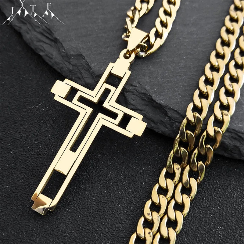 Hip Hop Cross Stainless Steel Pendant Necklace Unisex