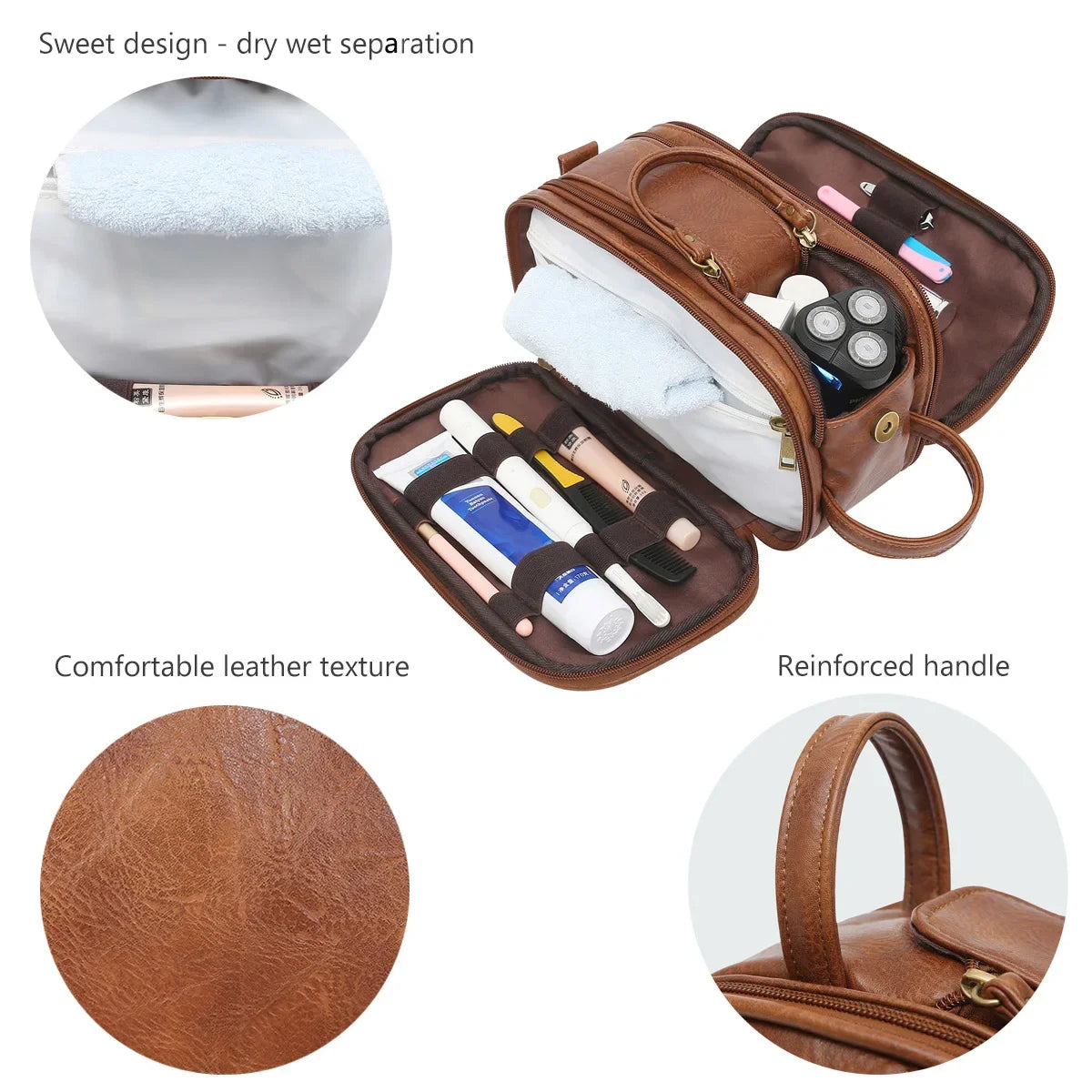 Toiletry Bag for Men, Large Travel Shaving Dopp Kit Water-resistant Bathroom Toiletries Organizer PU Leather Cosmetic Bags